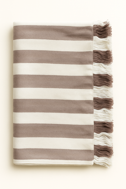 Mauve and white Striped Bamboo Towel