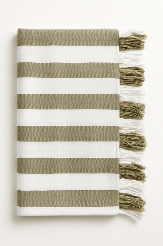 Olive & White Striped Bamboo Towel